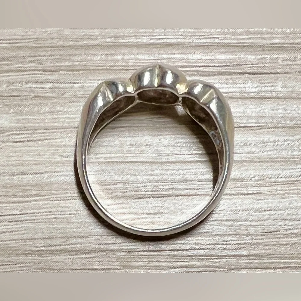Vintage Handmade Sterling Silver Triple Heart Band Ring, Size 5.75, 3.2g